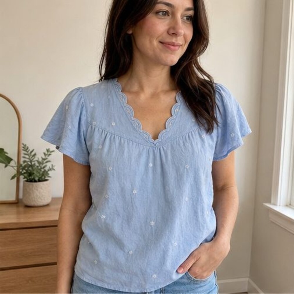 Navy Button Blouse - Picture 2 of 6